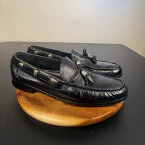 VTG Cole Haan Hand Sewn Black Leather Loafers With Tassels Slip On Dress Shoes